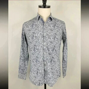 EUC Ted Baker Blue & White Paisley Long  Sleeve Button-Up Shirt Sz. 15 34/35